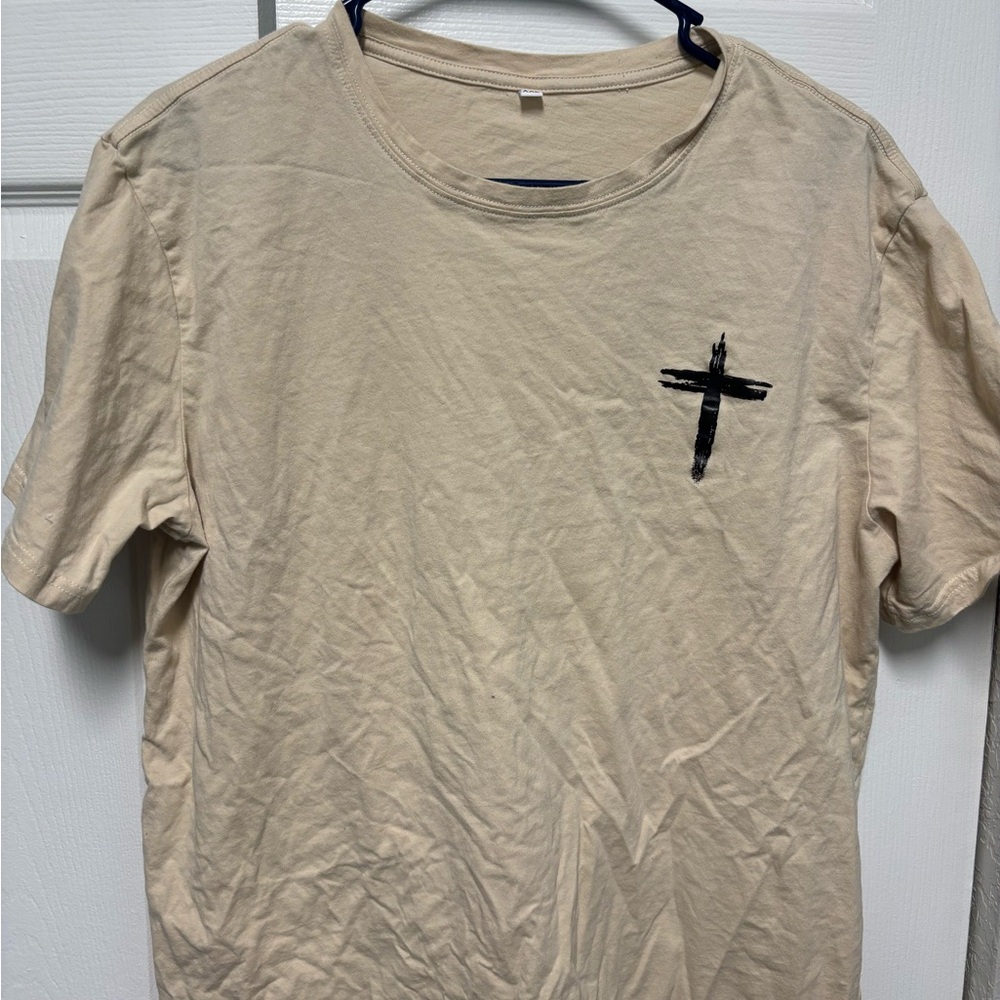 Cream Short Sleeve Tee with Black Cross Design